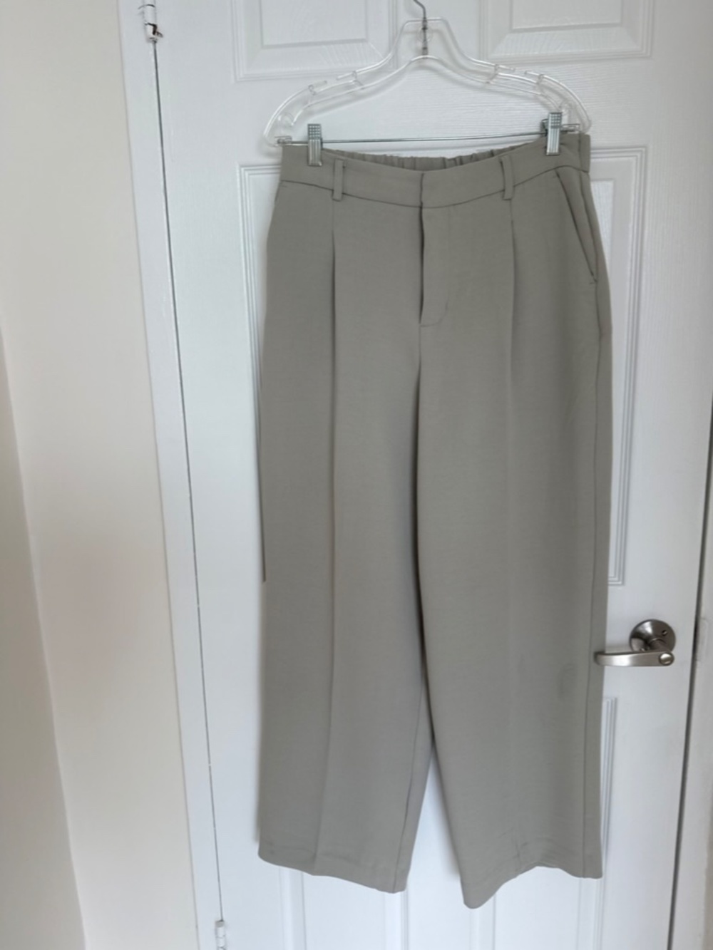 Beige/  Khaki Wide Leg Dress Pants , super soft/ stretchy Office Luxury Trousers - Picture 3 of 4